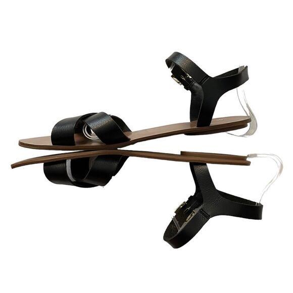 J. CREW Black Criss Cross Leather Sandals Size 10 - Picture 2 of 8